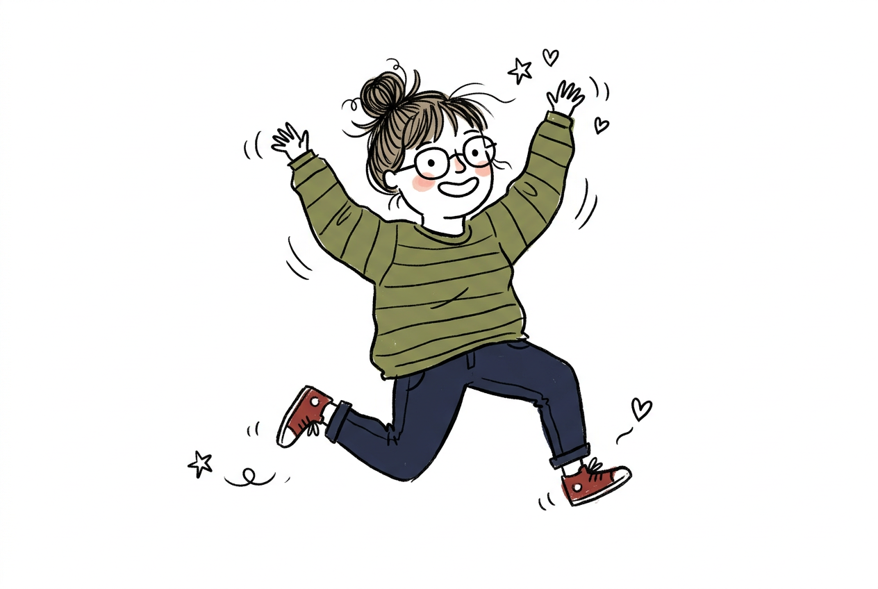 A simple illustration of a [subject] in [outfit], [doing action], with a [facial