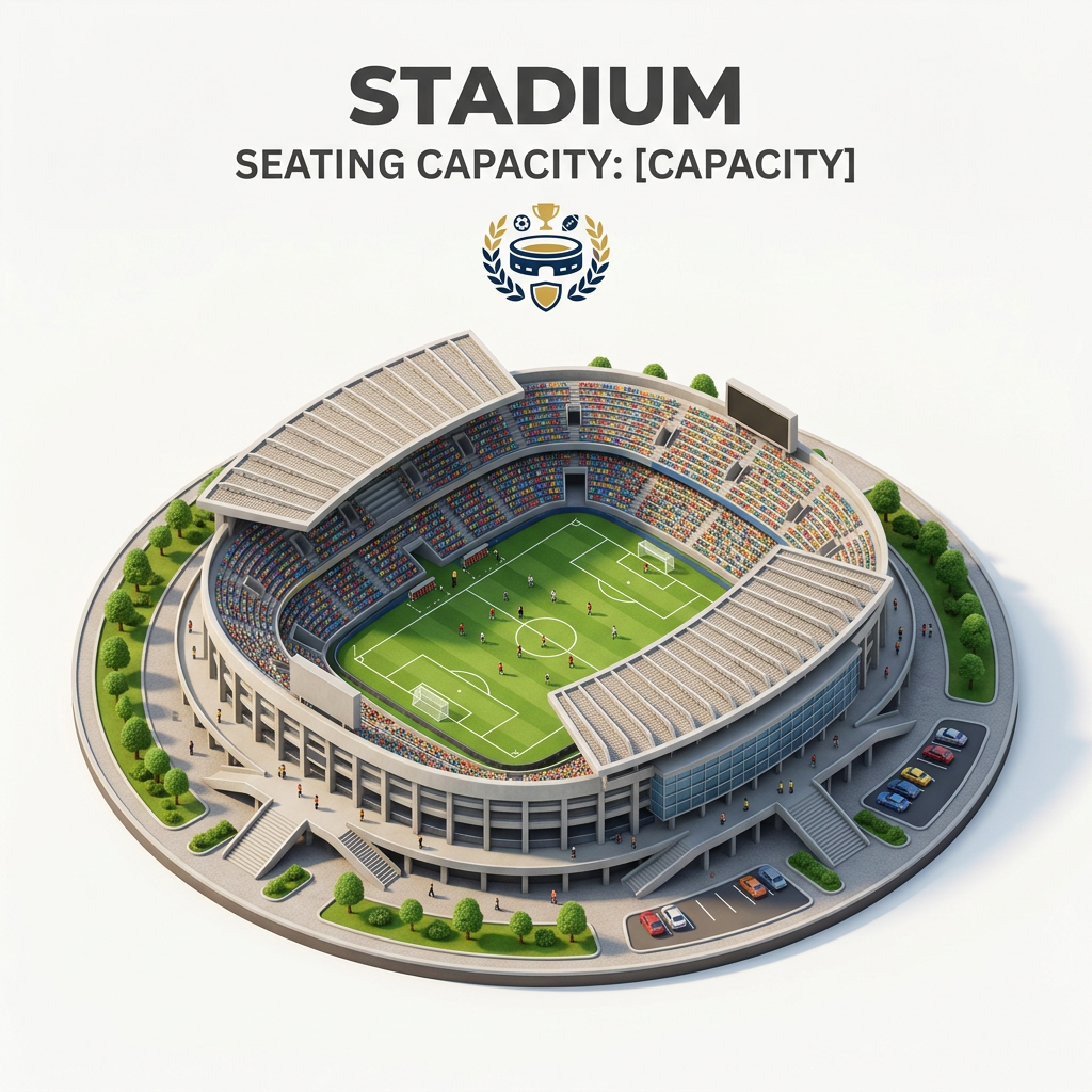Present a clear, 45° top-down isometric miniature 3D cartoon scene of [STADIUM],