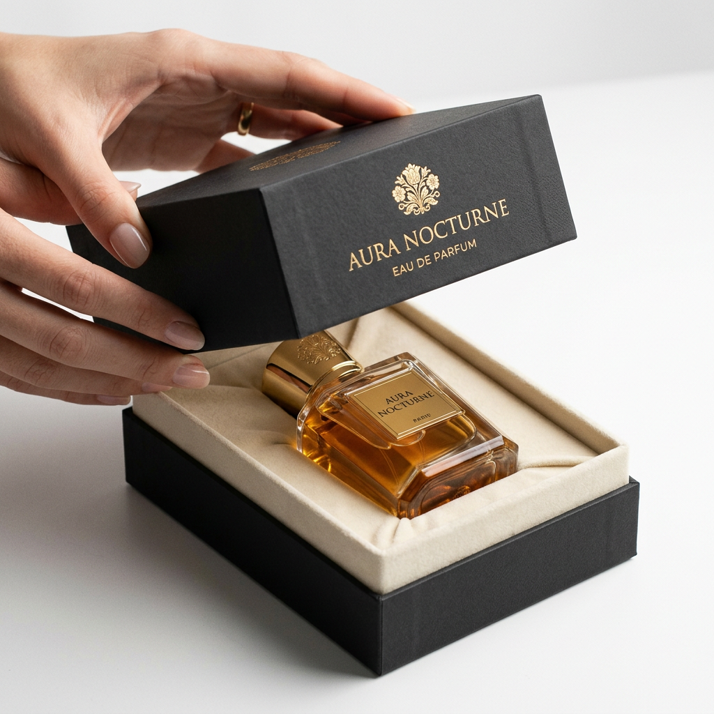 [product], luxury packaging reveal scene, premium unboxing moment, pristine hand